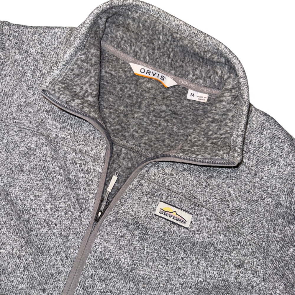 Orvis Full Zip Sweater Fleece Jacket Medium Gray Heather 3BCB Mock Neck